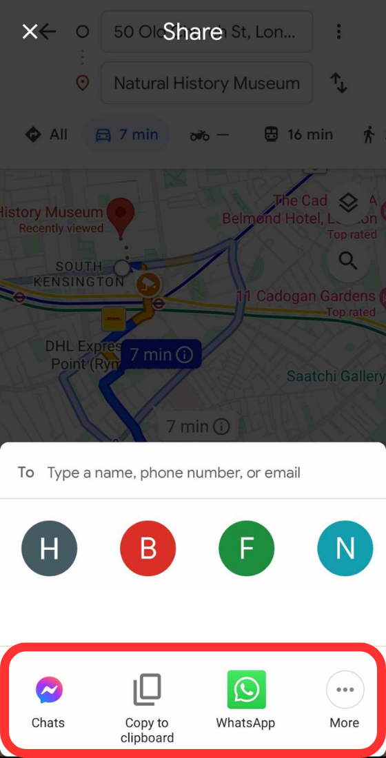 Google maps mobile route share directions options