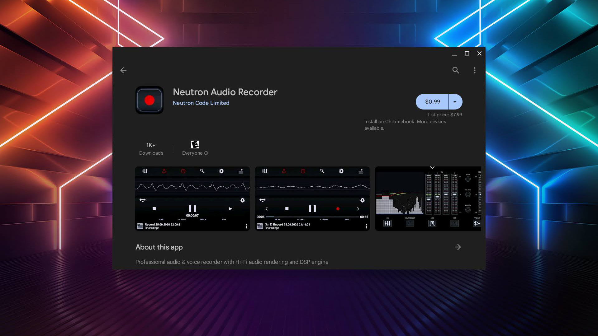 Neutron Audio Recorder on Chromebook