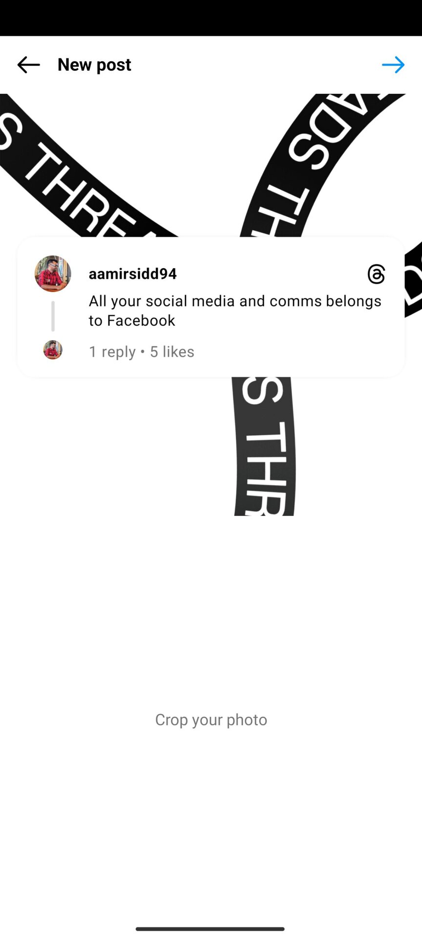 Screenshot of sharing a thread as a post on Instagram