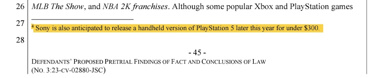 Sony Project Q handheld mention in MS vs FTC