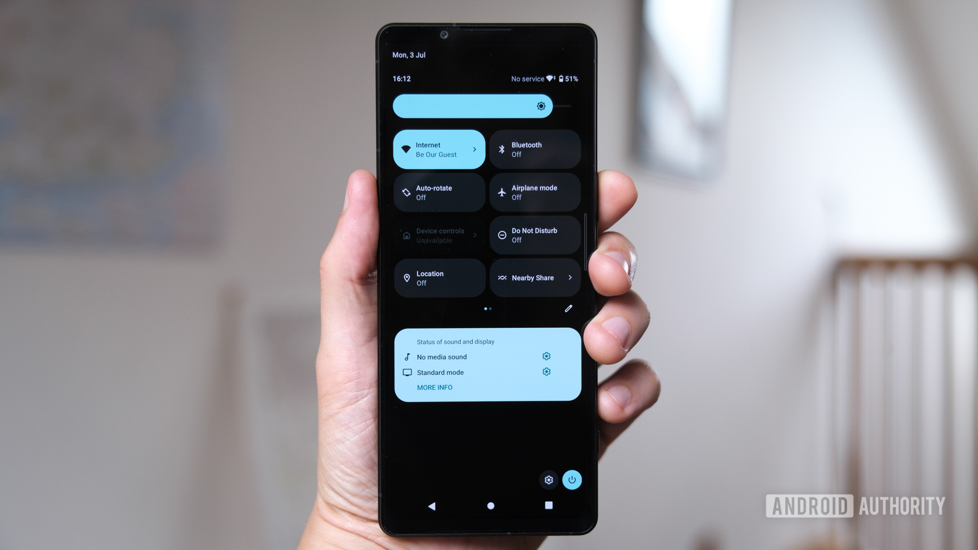 Sony Xperia 1 V quick settings in hand