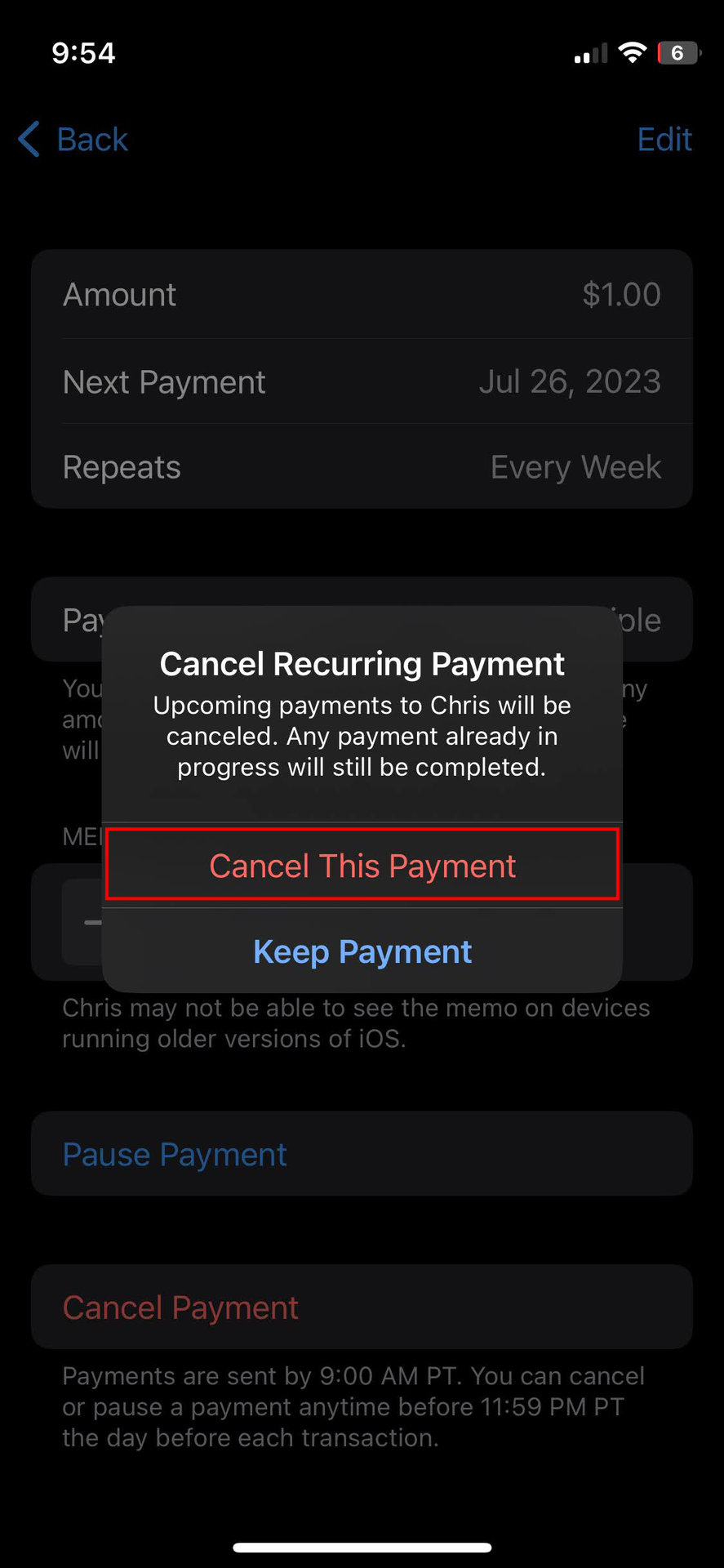 Stop Apple Cash recurring payments 6