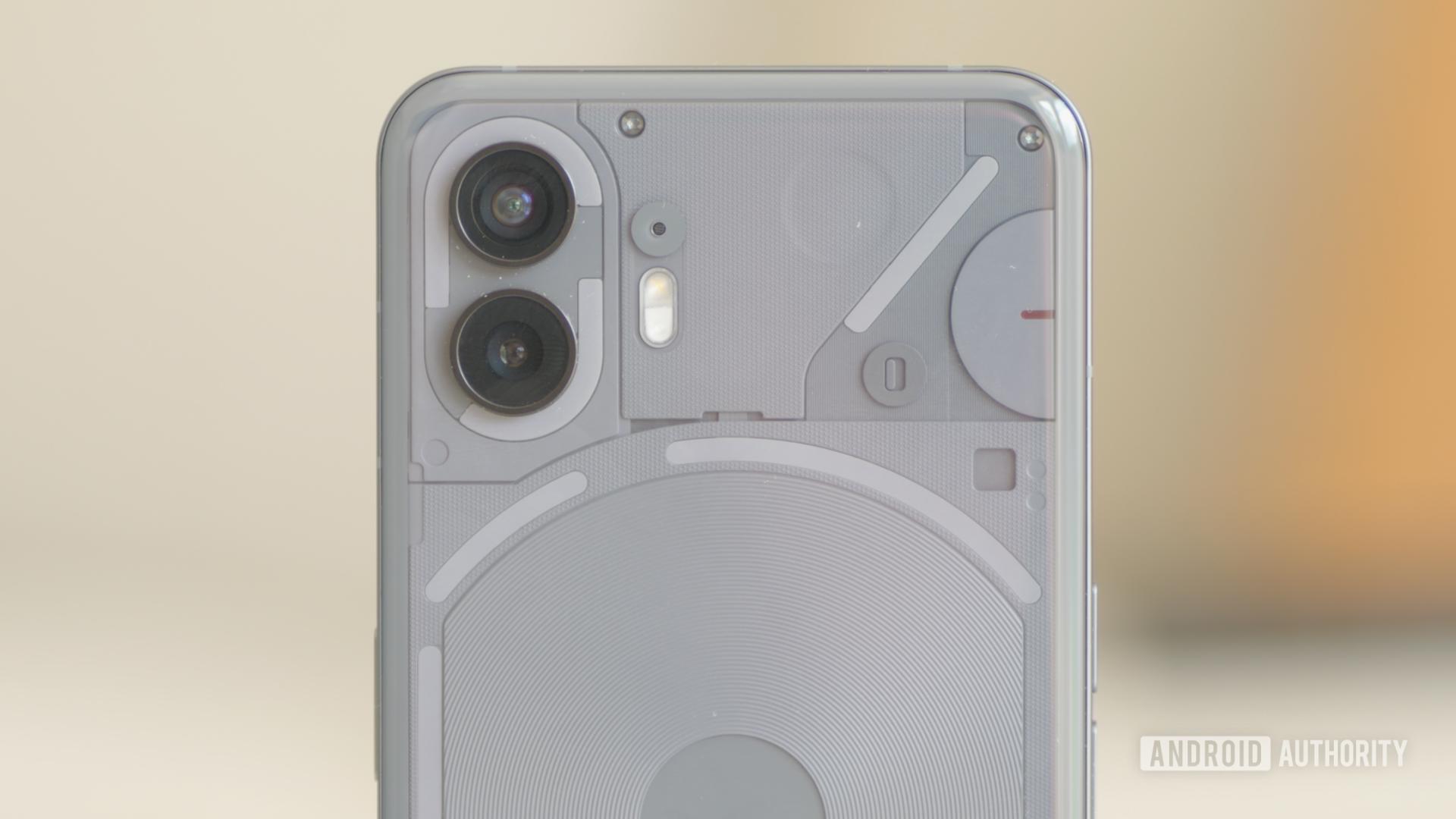 Upper half of Nothing Phone 2 rear panel in gray