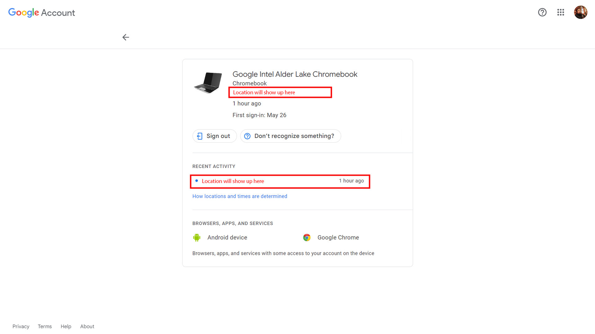 Use your Google account page to see your last Chromebook location 3 - find lost chromebook