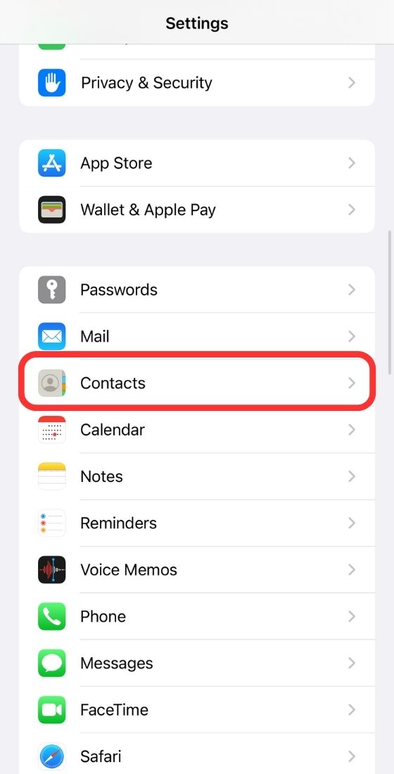contacts settings