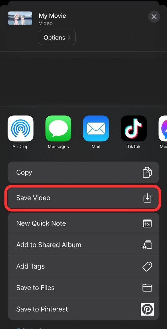 iMovie iOS save video