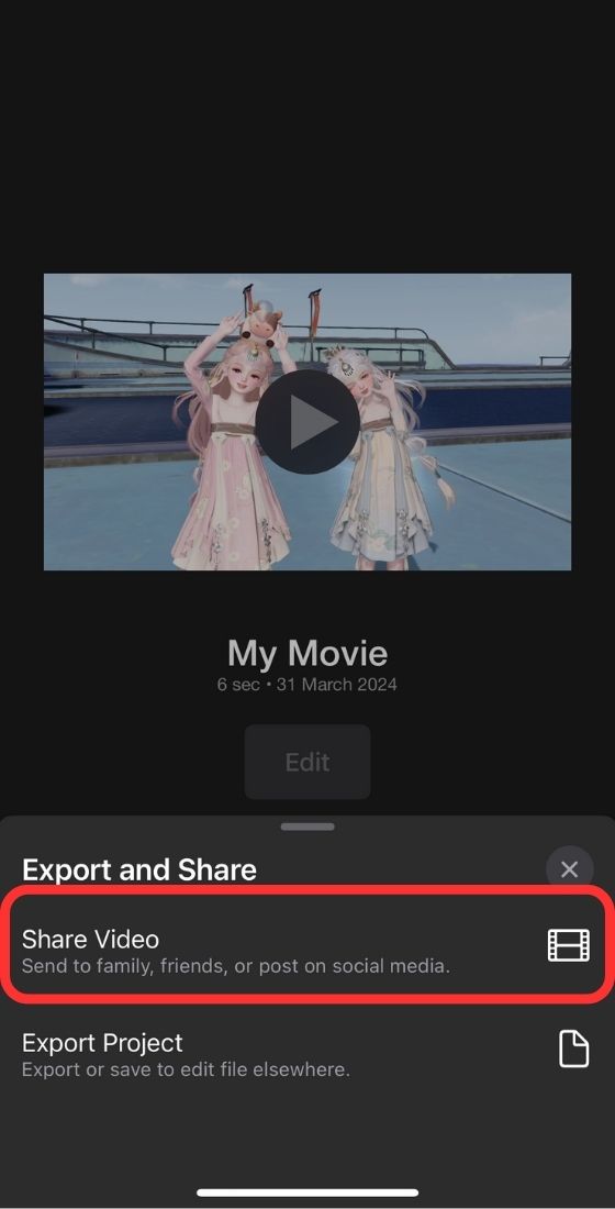 iMovie iOS share video