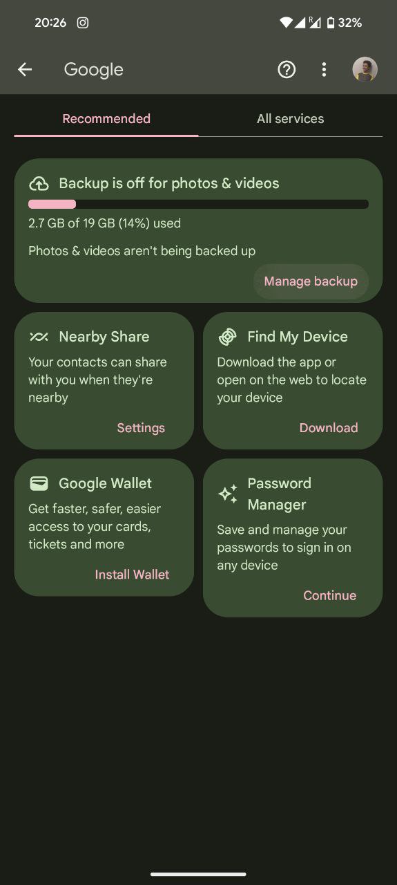 pixel settings app google one backup