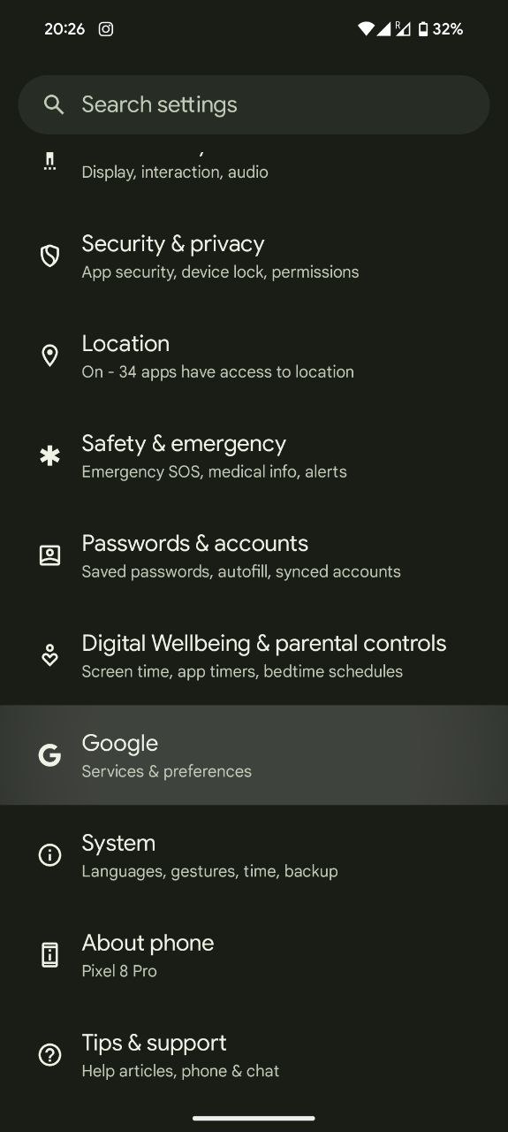 pixel settings app google