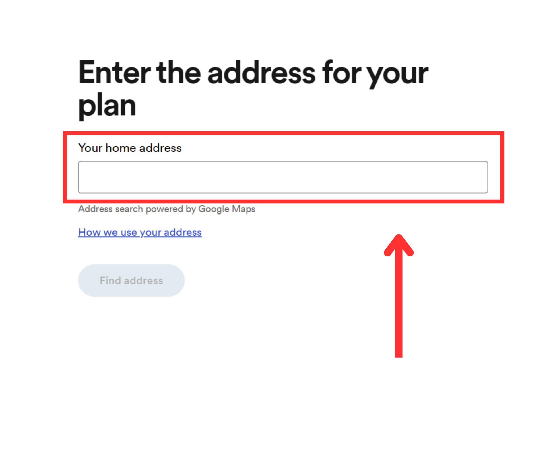spotify enter address box
