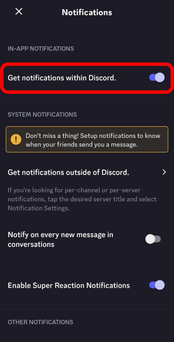 discord app settings notifications get notifications winthin discord