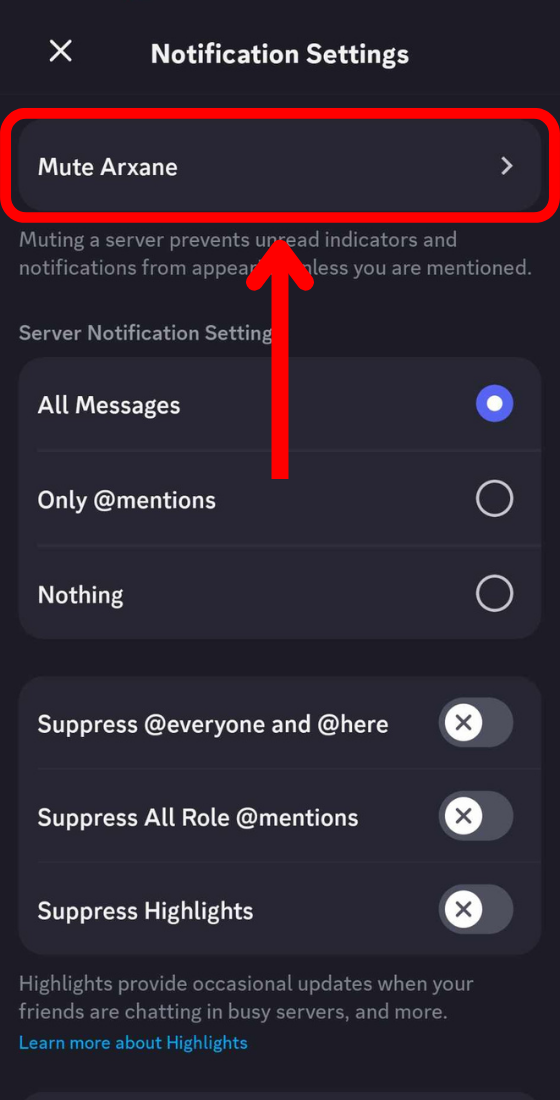 discord mobile app server notification settings mute notifications