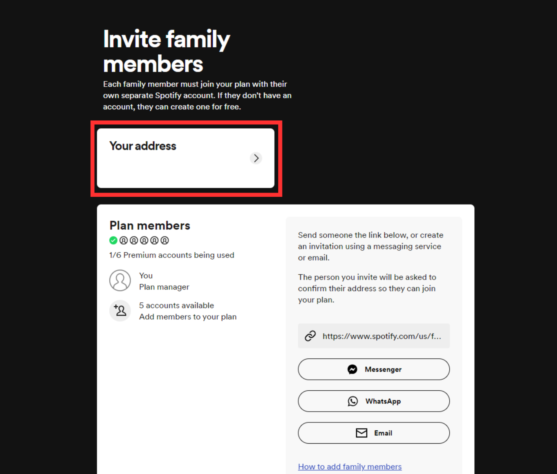spotify subscription invite family member