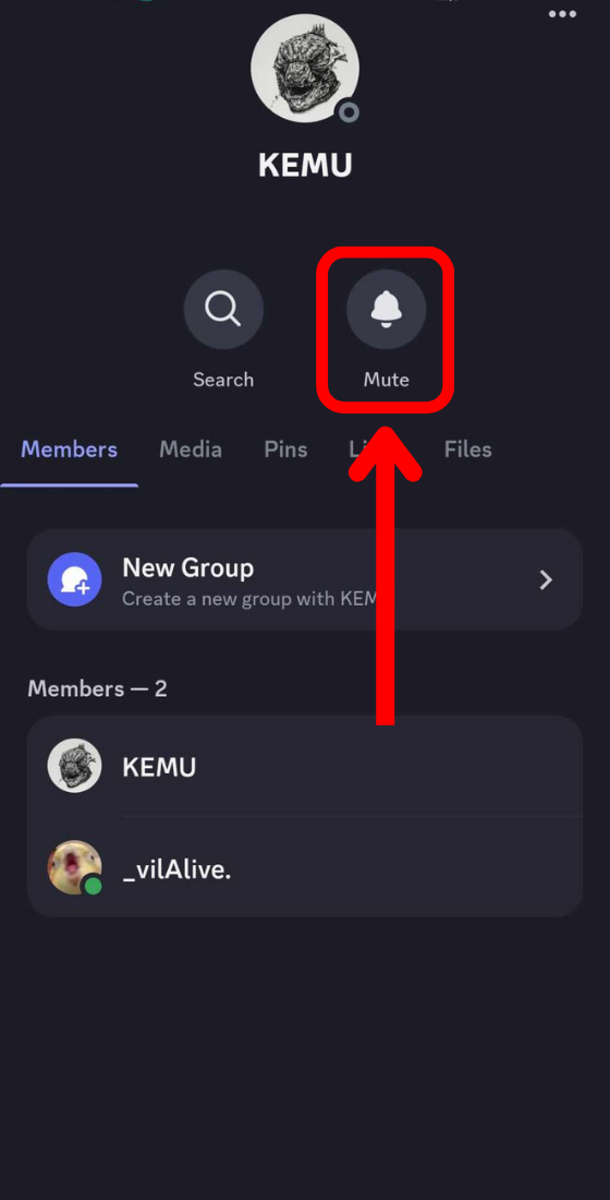 discord mobile app user profile mute button