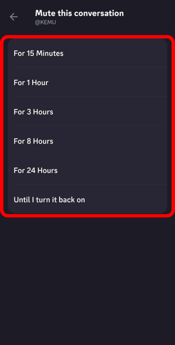 discord mobile app user profile mute time duration