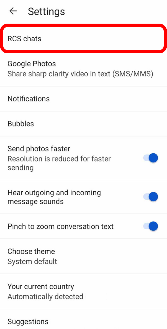 google messages settings RCS chats