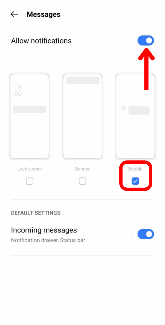 google messages settings bubbles allow notifications