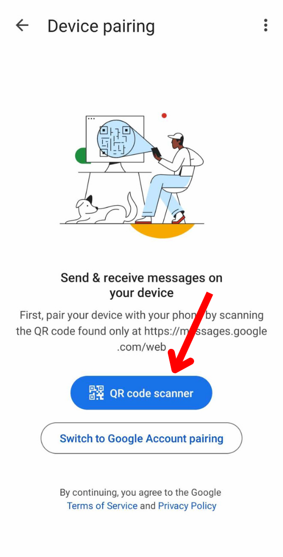 google message switch to qr pairing qr caode scanner