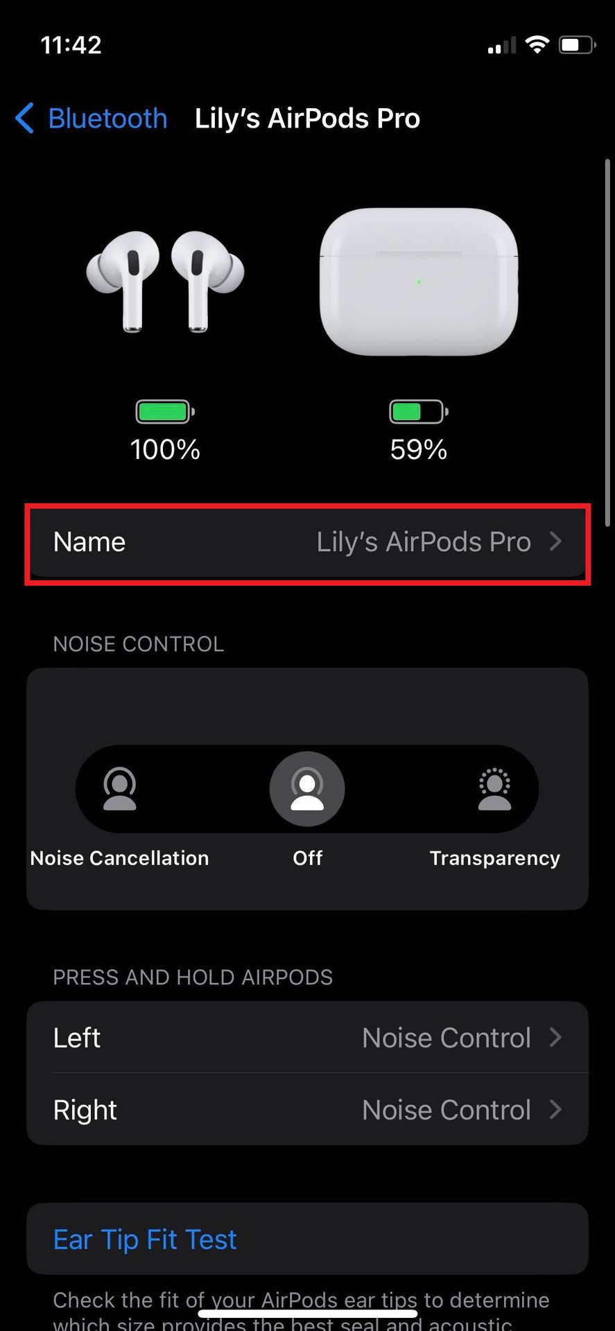 AirPods Pro iOS Settings name
