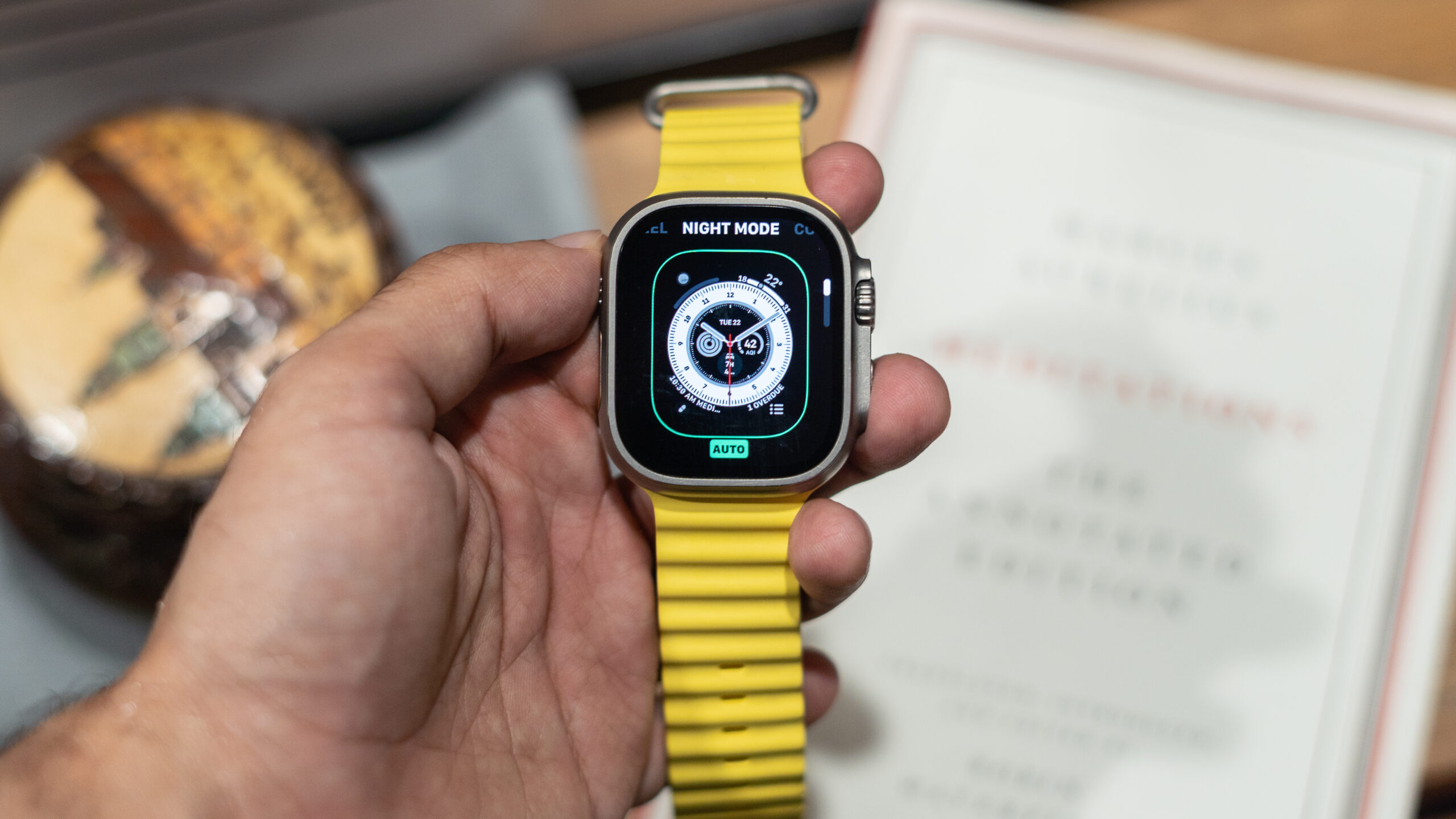 Apple Watch Ultra with Wayfinder watchface night mode
