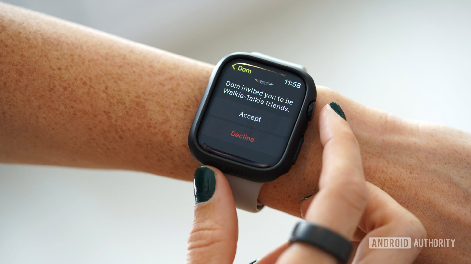 A users accepts an invite from their Apple Watch Walkie Talkie app.