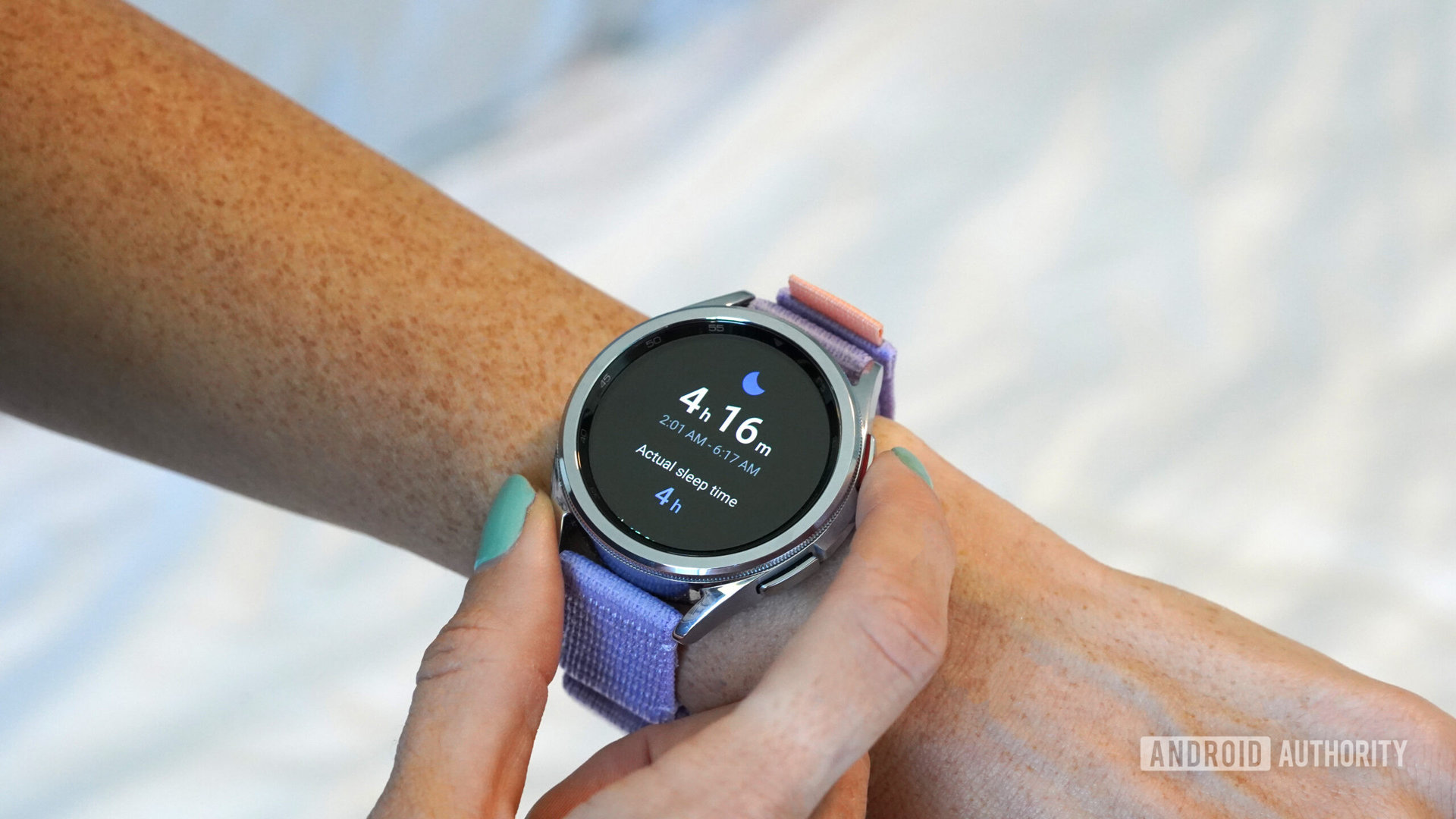 A Galaxy Watch 6 Classic user checks their sleep tracking data.