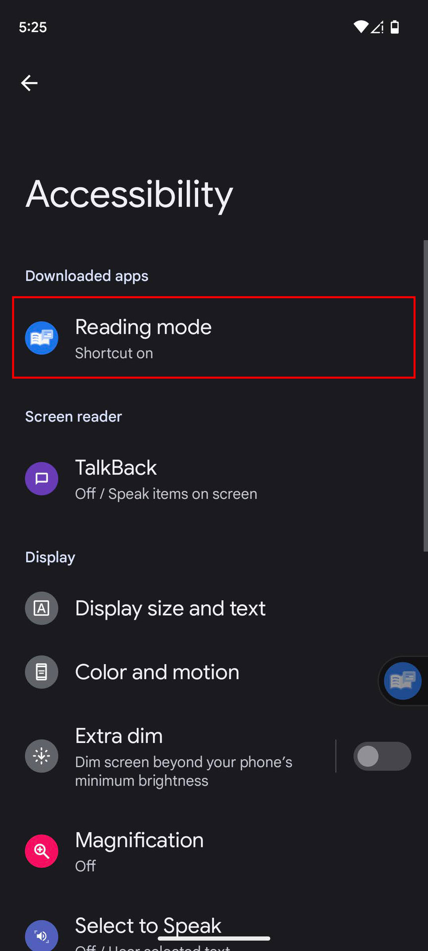 How to change the Reading mode shortcut on Android 2