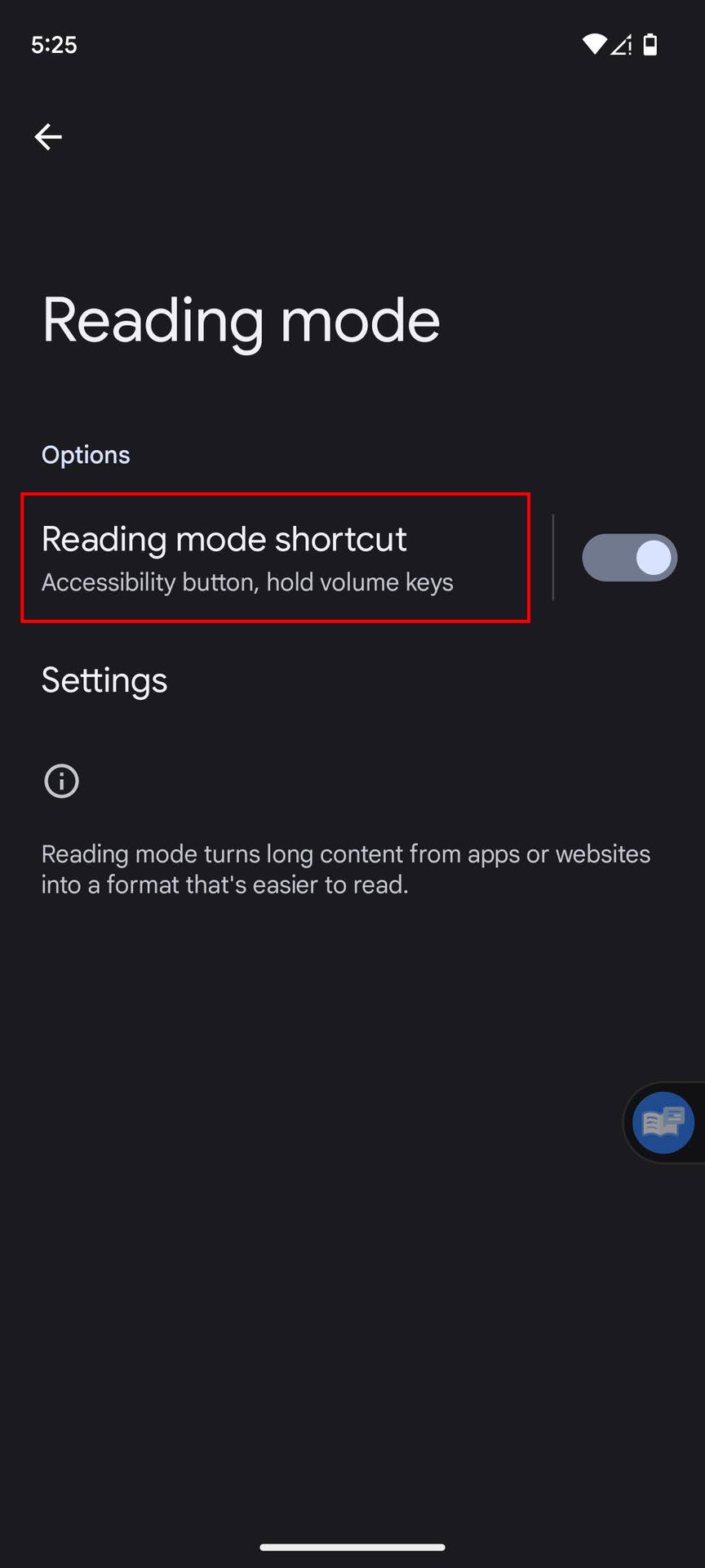How to change the Reading mode shortcut on Android 3