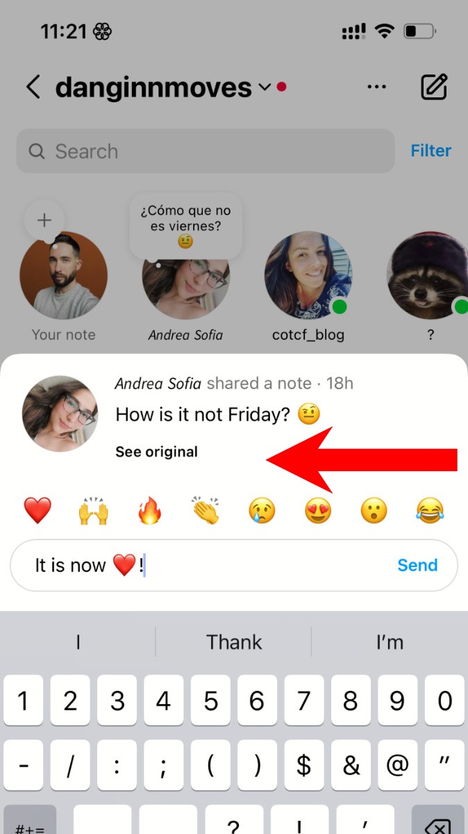 Instagram notes interact