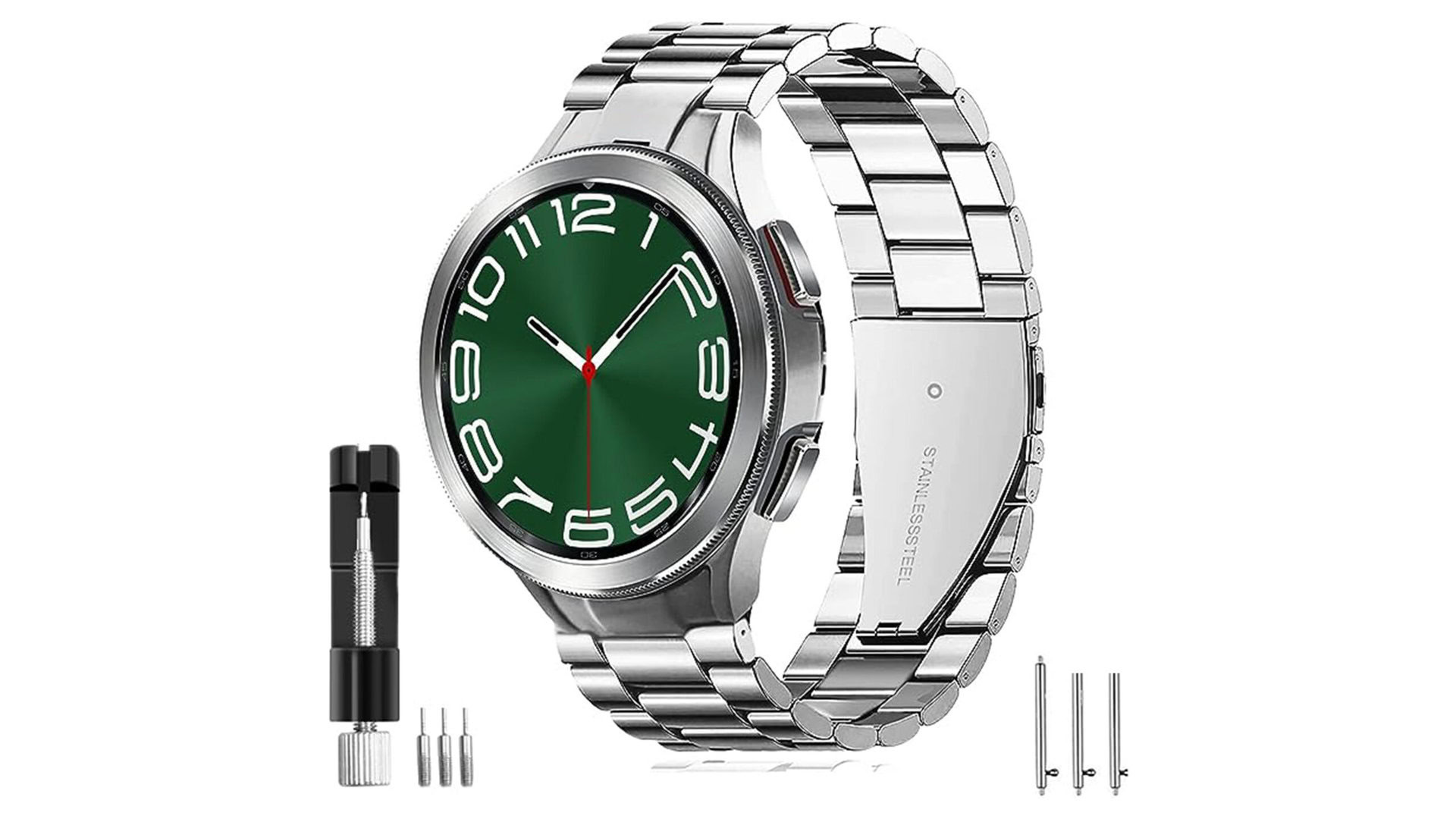 The Kartice Stainless Silver Link band in silver represents a traditional pick for a metal watch band.