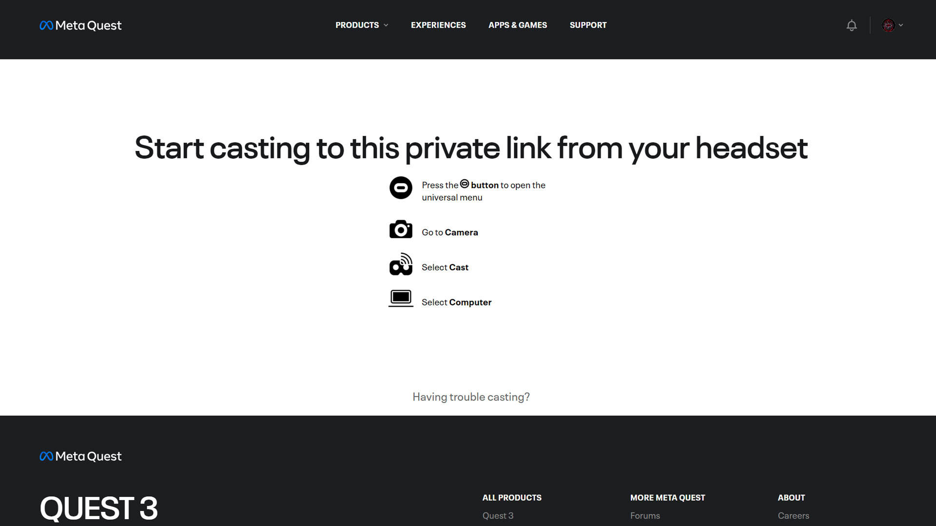 Meta Quest casting to a PC