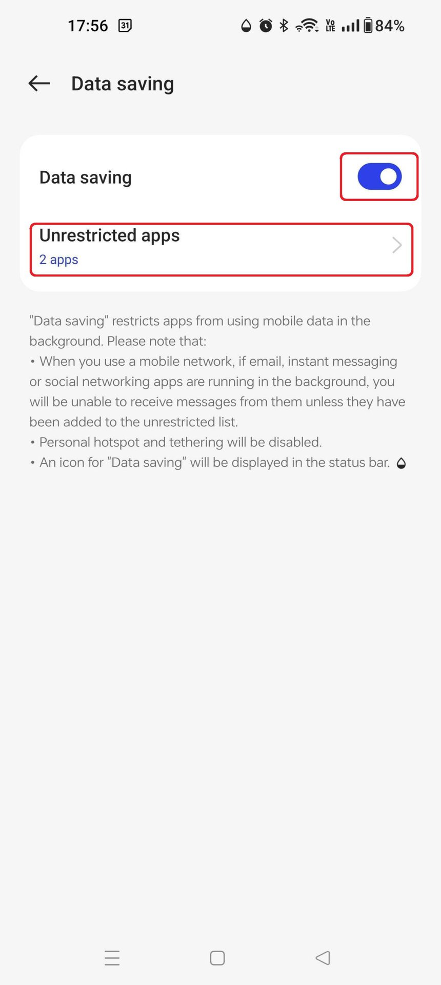 OnePlus 10 Pro Data Saving Menu