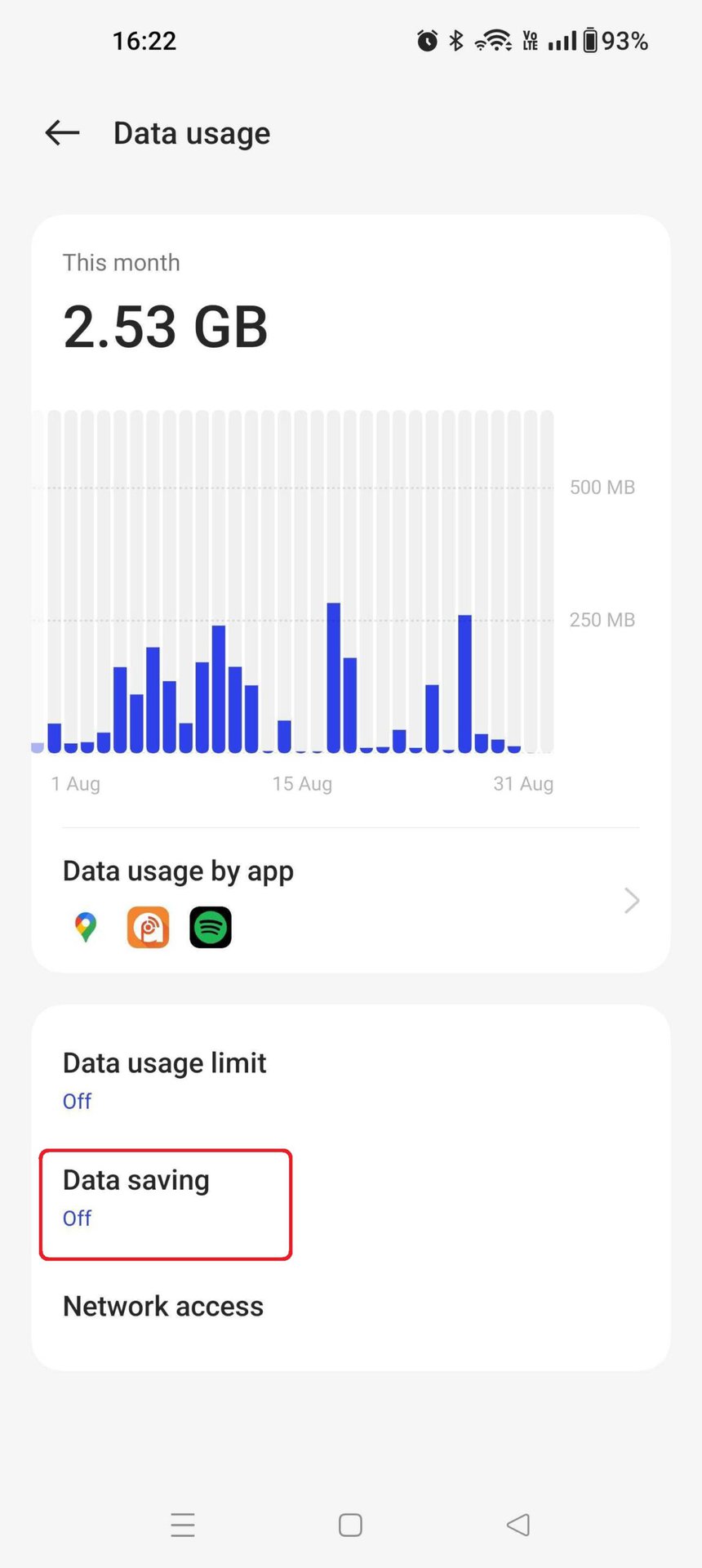 OnePlus 10 Pro Data Usage Data Saving Highlighted