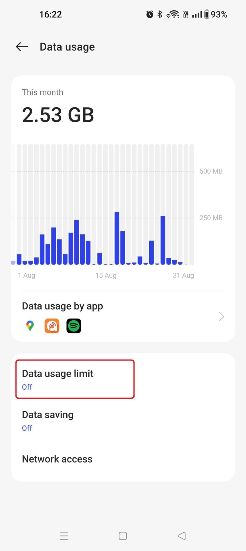 OnePlus 10 Pro Data Usage Limit Highlighted