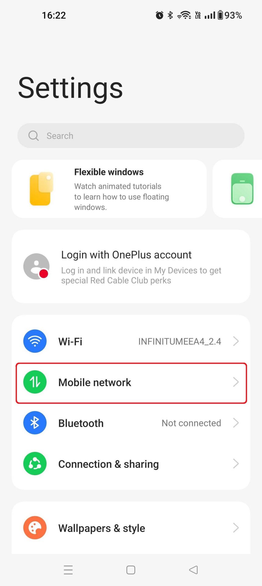 OnePlus 10 Pro Settings Menu