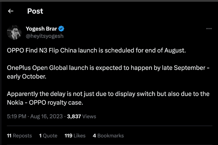 OnePlus Open Launch rumor