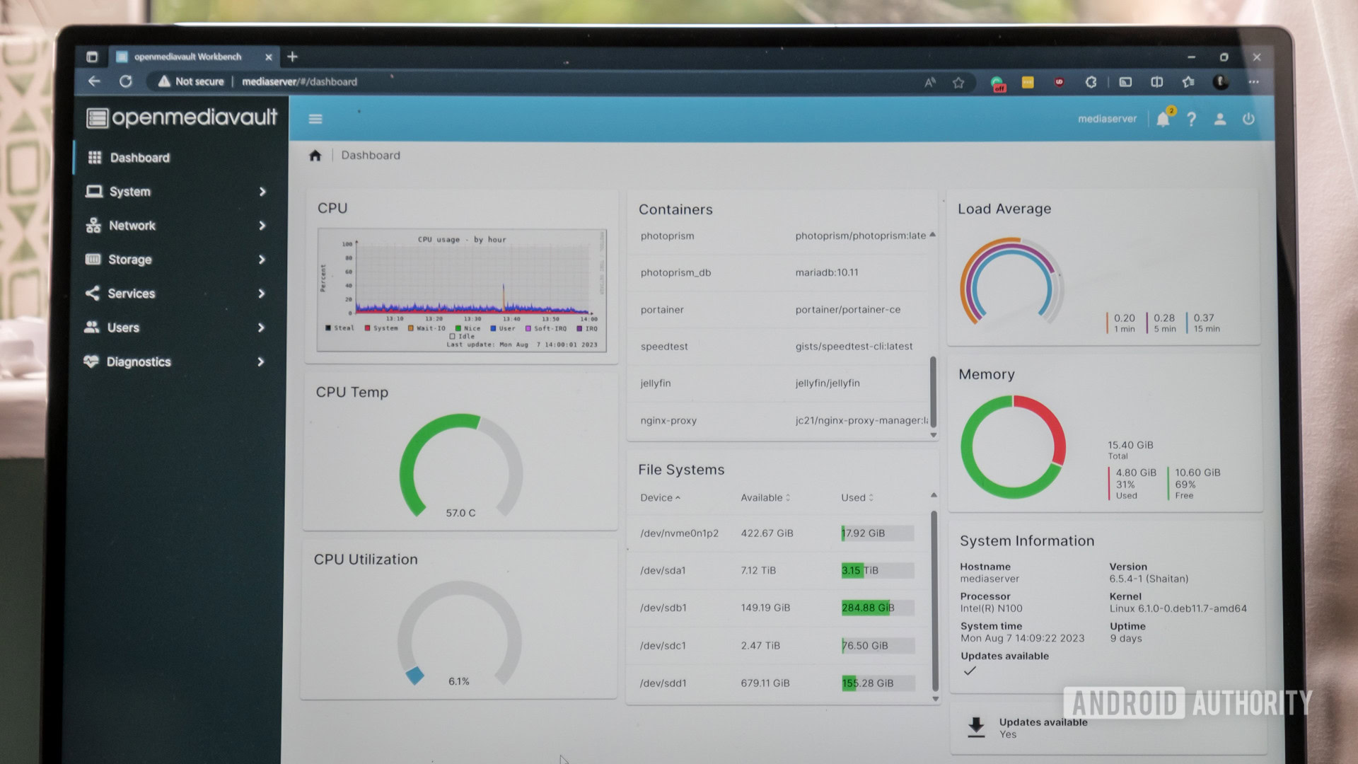 OpenMediaVault dashboard