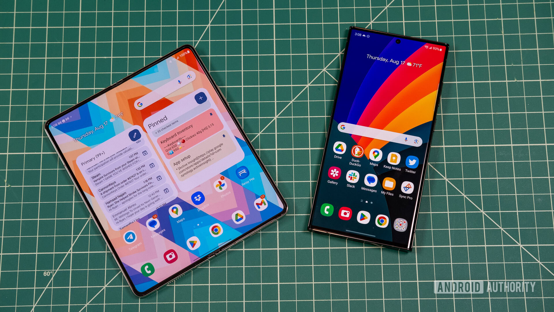 Samsung Galaxy Z Fold 5 and S23 Ultra screens