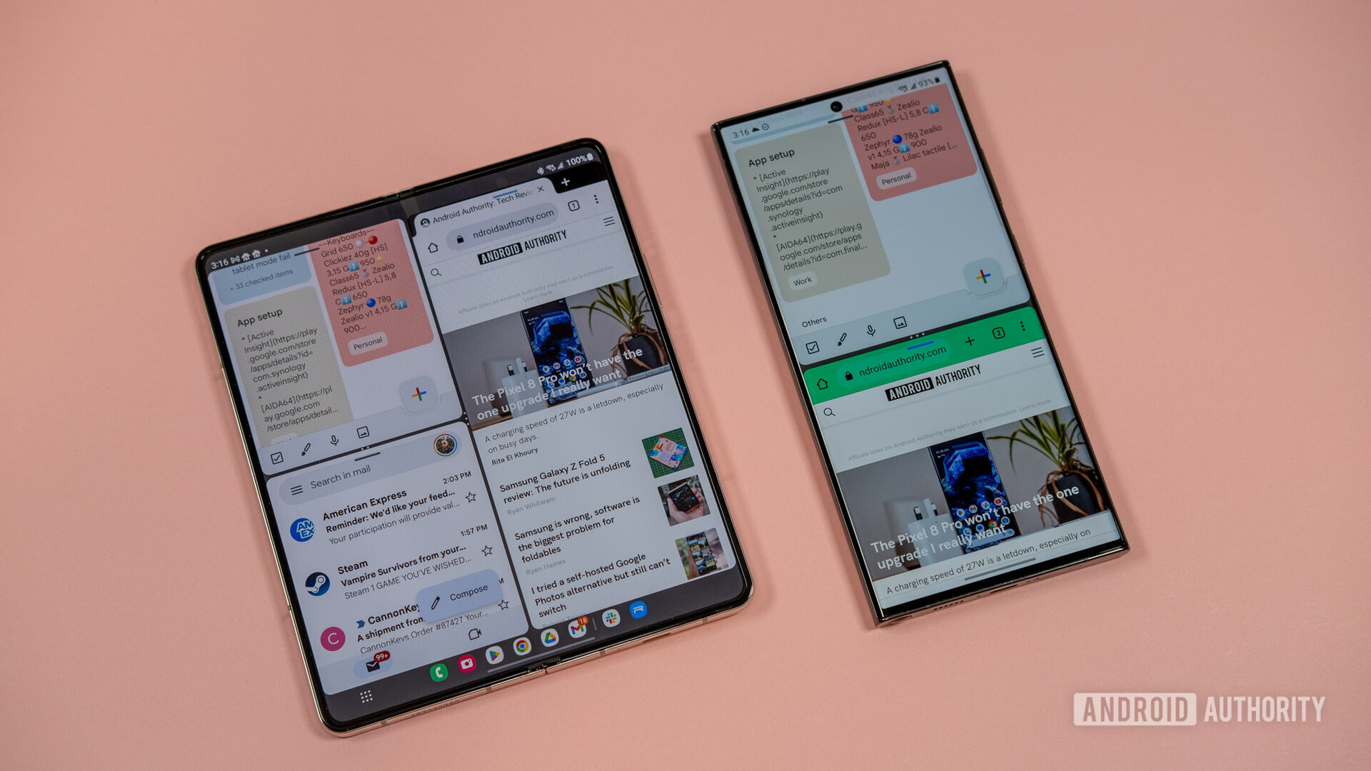 Samsung Galaxy Z Fold 5 and S23 Ultra multitasking
