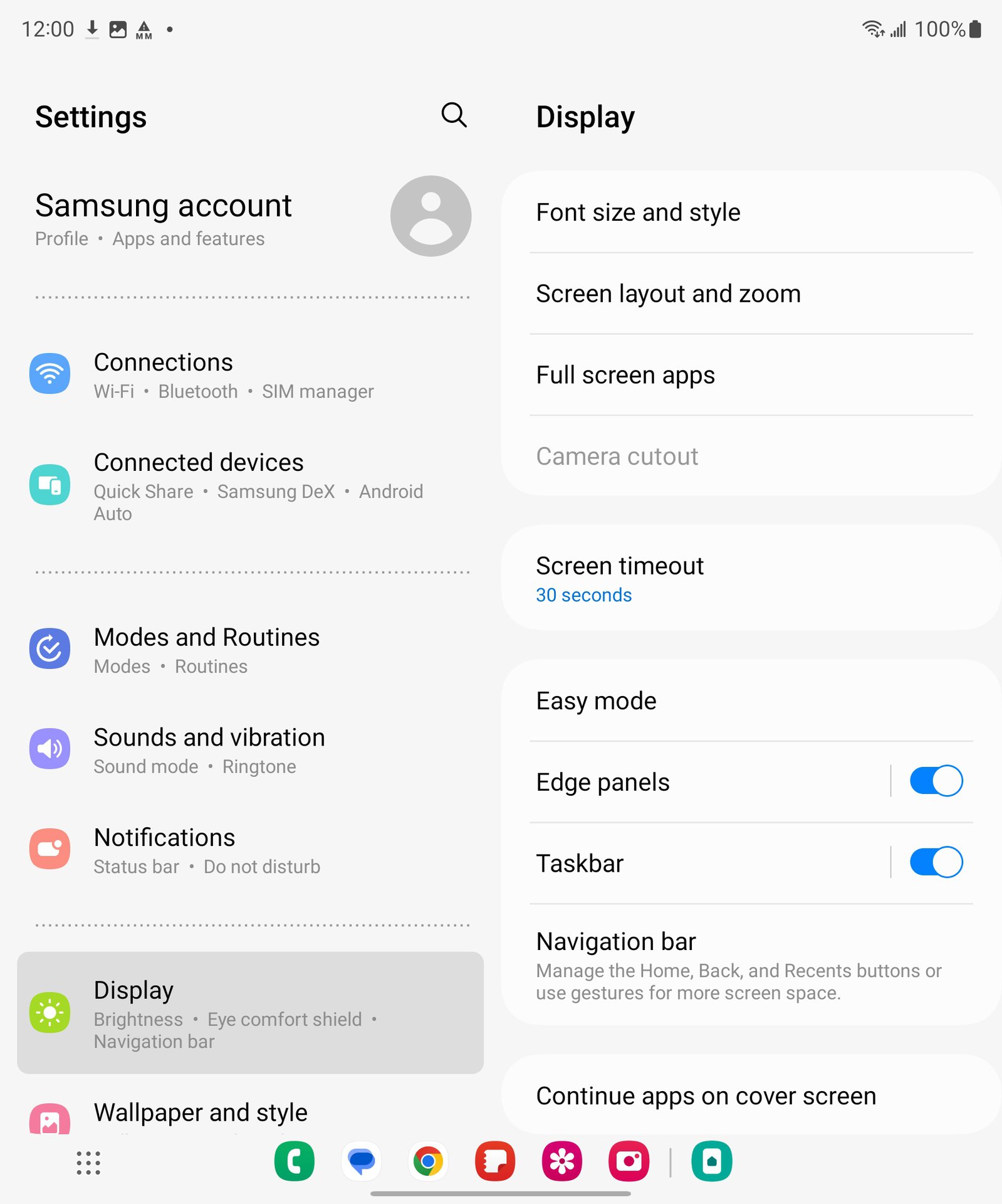 Samsung Galaxy Z Fold Display settings
