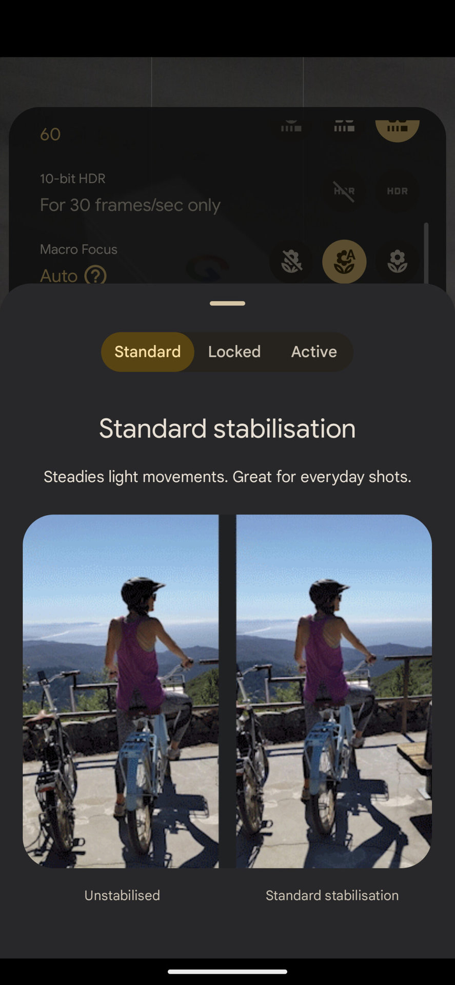 Google Camera 9 Screenshot 9 stabilization modes expanded
