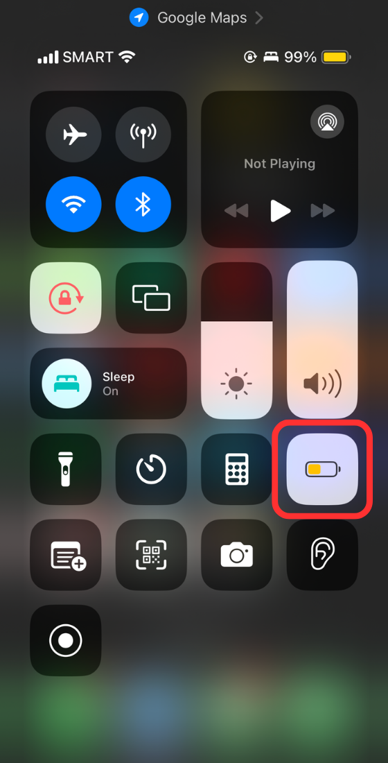 Tap on the Low Power Mode icon