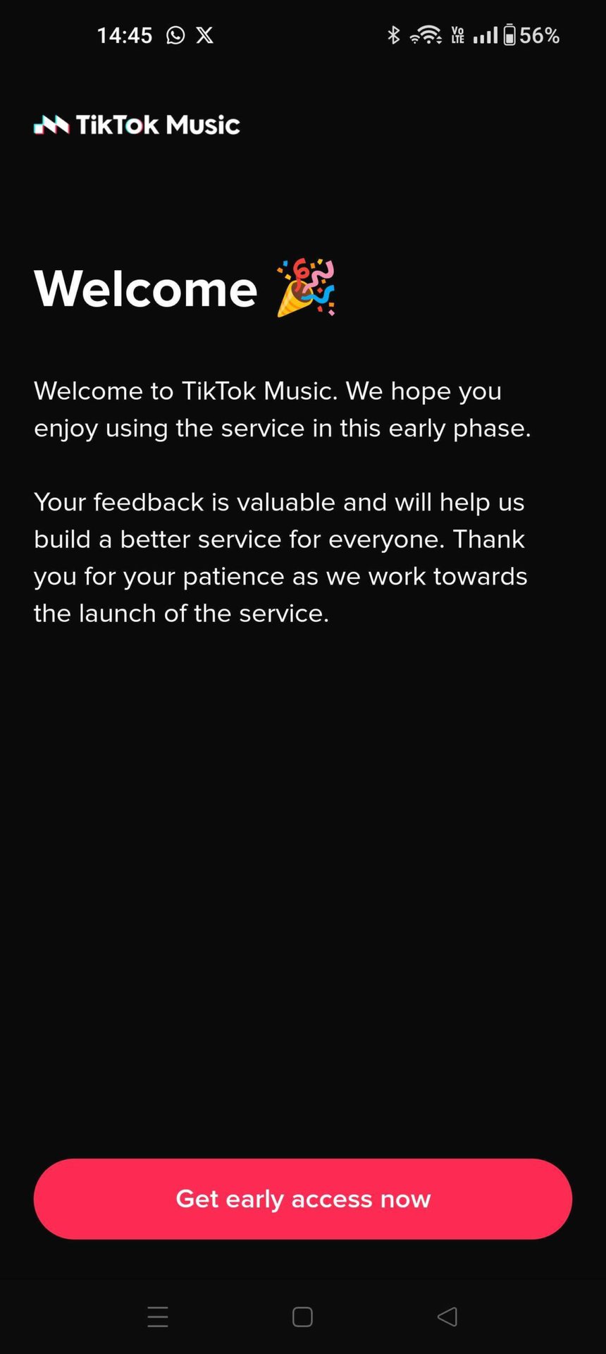 TikTok Music Welcome Page