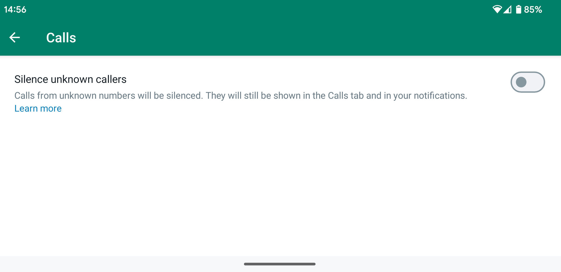 WhatsApp Silence Unknown Callers option