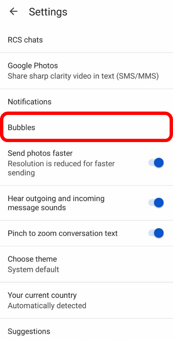 google messages settings bubbles