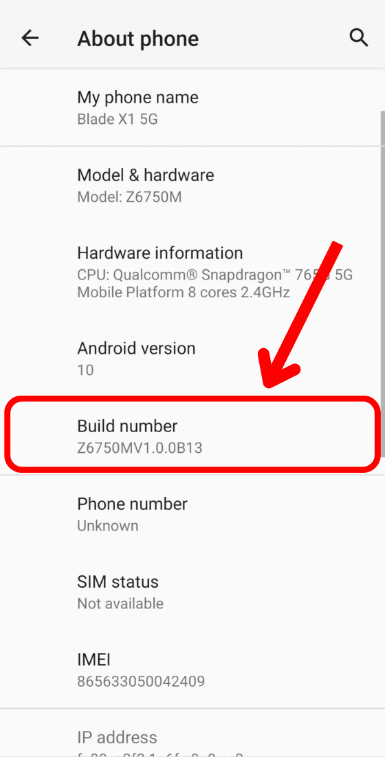 android 10 settings about phone build number