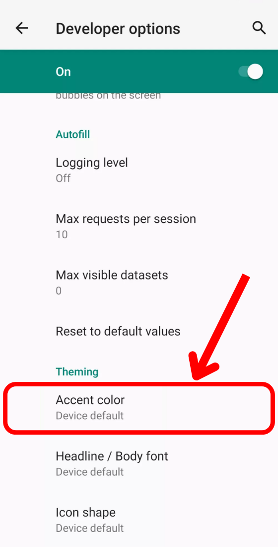 android 10 settings system developer options accent color