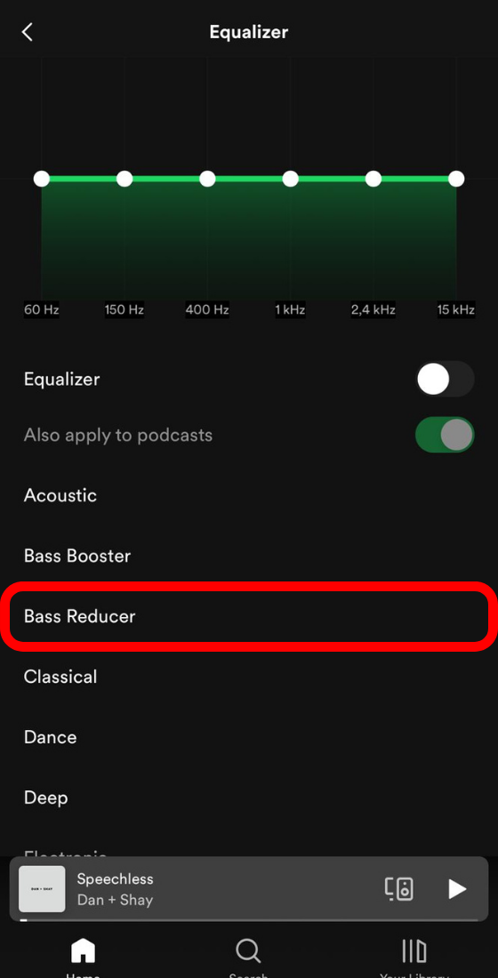 Spotify app settings playback equalizer setting preset