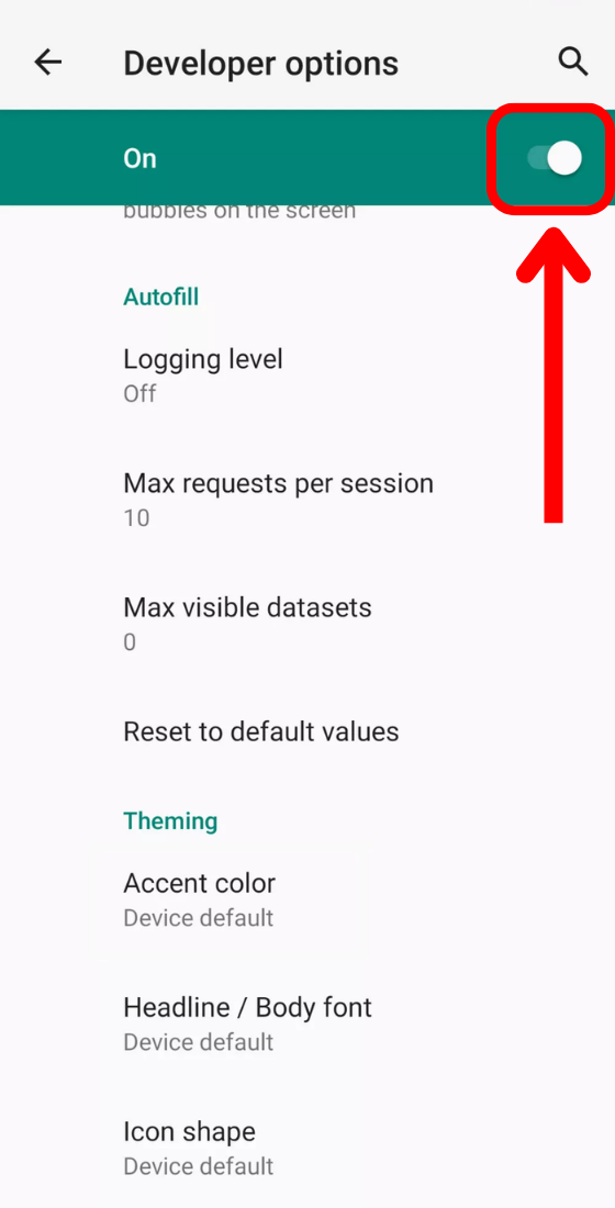android 10 settings system developer options toggle button