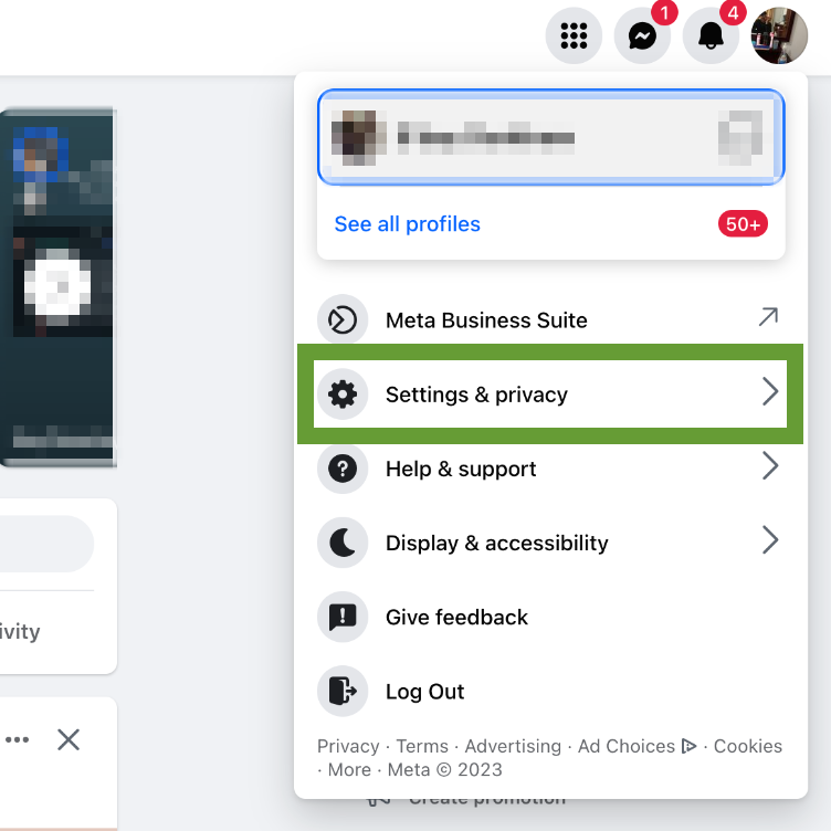 "Settings & Privacy" on Facebook